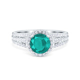 Halo Engagement Ring Accent Dazzling Simulated Cubic Zirconia 925 Sterling Silver