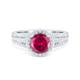 Halo Engagement Ring Accent Dazzling Simulated Cubic Zirconia 925 Sterling Silver