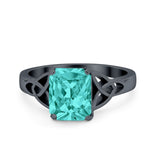 Celtic Engagement Ring Emerald Cut Simulated Cubic Zirconia 925 Sterling Silver