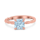 Solitaire Accent Twisted Fashion Ring Princess Cut Simulated Cubic Zirconia 925 Sterling Silver
