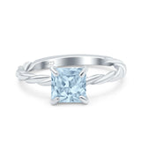 Solitaire Accent Twisted Fashion Ring Princess Cut Simulated Cubic Zirconia 925 Sterling Silver