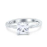 Solitaire Accent Twisted Fashion Ring Princess Cut Simulated Cubic Zirconia 925 Sterling Silver