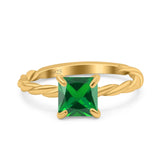 Solitaire Accent Twisted Fashion Ring Princess Cut Simulated Cubic Zirconia 925 Sterling Silver