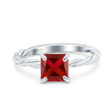 Solitaire Accent Twisted Fashion Ring Princess Cut Simulated Cubic Zirconia 925 Sterling Silver