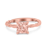 Solitaire Accent Twisted Fashion Ring Princess Cut Simulated Cubic Zirconia 925 Sterling Silver