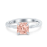 Solitaire Accent Twisted Fashion Ring Princess Cut Simulated Cubic Zirconia 925 Sterling Silver