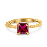 Solitaire Accent Twisted Fashion Ring Princess Cut Simulated Cubic Zirconia 925 Sterling Silver