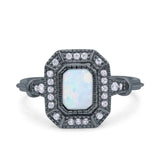 Radiant Cut Wedding Engagement Bridal Ring Lab Created Opal Round Simulated Cubic Zirconia 925 Sterling Silver