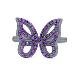 Butterfly Ring Wedding Band Simulated Cubic Zirconia 925 Sterling Silver (15mm)
