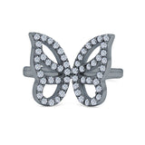 Butterfly Ring Wedding Band Simulated Cubic Zirconia 925 Sterling Silver (15mm)