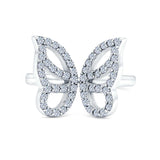 Butterfly Ring Wedding Band Simulated Cubic Zirconia 925 Sterling Silver (15mm)