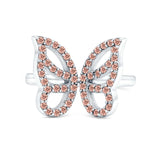 Butterfly Ring Wedding Band Simulated Cubic Zirconia 925 Sterling Silver (15mm)
