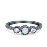 3 Ston Fashion Ring Lab Created White Opal Round Simulated Cubic Zirconia 925 Sterling Silver
