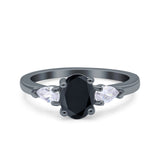 Art Deco Oval Wedding Bridal Ring Pear Simulated Cubic Zirconia 925 Sterling Silver