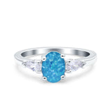 Art Deco Oval Wedding Bridal Ring Pear Simulated Cubic Zirconia 925 Sterling Silver