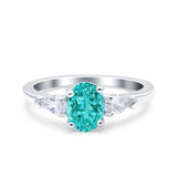 Art Deco Oval Wedding Bridal Ring Pear Simulated Cubic Zirconia 925 Sterling Silver