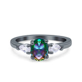 Art Deco Oval Wedding Bridal Ring Pear Simulated Cubic Zirconia 925 Sterling Silver