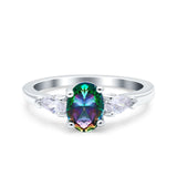 Art Deco Oval Wedding Bridal Ring Pear Simulated Cubic Zirconia 925 Sterling Silver
