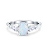 Art Deco Oval Wedding Bridal Ring Pear Simulated Cubic Zirconia 925 Sterling Silver