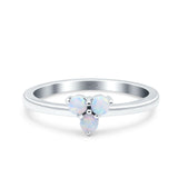 3 Ston Fashion Ring Lab Created White Opal Round 925 Sterling Silver