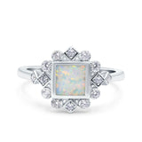 Halo Princess Wedding Engagement Ring Lab Created White Opal Round Simulated Cubic Zirconia 925 Sterling Silver