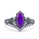 Marquise Art Deco Wedding Engagement Bridal Ring Round Simulated Cubic Zirconia 925 Sterling Silver