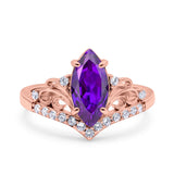 Marquise Art Deco Wedding Engagement Bridal Ring Round Simulated Cubic Zirconia 925 Sterling Silver
