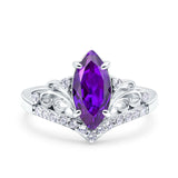 Marquise Art Deco Wedding Engagement Bridal Ring Round Simulated Cubic Zirconia 925 Sterling Silver