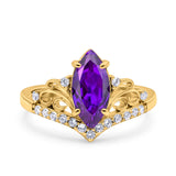 Marquise Art Deco Wedding Engagement Bridal Ring Round Simulated Cubic Zirconia 925 Sterling Silver