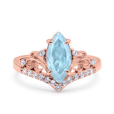 Marquise Art Deco Wedding Engagement Bridal Ring Round Simulated Cubic Zirconia 925 Sterling Silver