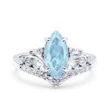 Marquise Art Deco Wedding Engagement Bridal Ring Round Simulated Cubic Zirconia 925 Sterling Silver