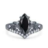 Marquise Art Deco Wedding Engagement Bridal Ring Round Simulated Cubic Zirconia 925 Sterling Silver