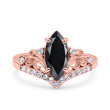 Marquise Art Deco Wedding Engagement Bridal Ring Round Simulated Cubic Zirconia 925 Sterling Silver
