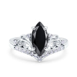 Marquise Art Deco Wedding Engagement Bridal Ring Round Simulated Cubic Zirconia 925 Sterling Silver