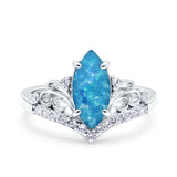 Marquise Art Deco Wedding Engagement Bridal Ring Round Simulated Cubic Zirconia 925 Sterling Silver