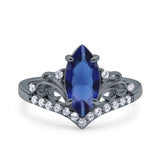 Marquise Art Deco Wedding Engagement Bridal Ring Round Simulated Cubic Zirconia 925 Sterling Silver