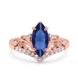 Marquise Art Deco Wedding Engagement Bridal Ring Round Simulated Cubic Zirconia 925 Sterling Silver