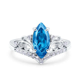 Marquise Art Deco Wedding Engagement Bridal Ring Round Simulated Cubic Zirconia 925 Sterling Silver