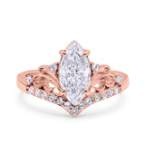 Marquise Art Deco Wedding Engagement Bridal Ring Round Simulated Cubic Zirconia 925 Sterling Silver