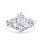 Marquise Art Deco Wedding Engagement Bridal Ring Round Simulated Cubic Zirconia 925 Sterling Silver