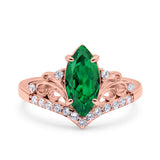 Marquise Art Deco Wedding Engagement Bridal Ring Round Simulated Cubic Zirconia 925 Sterling Silver