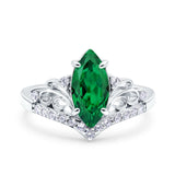 Marquise Art Deco Wedding Engagement Bridal Ring Round Simulated Cubic Zirconia 925 Sterling Silver