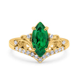 Marquise Art Deco Wedding Engagement Bridal Ring Round Simulated Cubic Zirconia 925 Sterling Silver