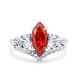 Marquise Art Deco Wedding Engagement Bridal Ring Round Simulated Cubic Zirconia 925 Sterling Silver