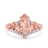 Marquise Art Deco Wedding Engagement Bridal Ring Round Simulated Cubic Zirconia 925 Sterling Silver