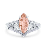 Marquise Art Deco Wedding Engagement Bridal Ring Round Simulated Cubic Zirconia 925 Sterling Silver