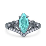 Marquise Art Deco Wedding Engagement Bridal Ring Round Simulated Cubic Zirconia 925 Sterling Silver