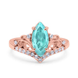 Marquise Art Deco Wedding Engagement Bridal Ring Round Simulated Cubic Zirconia 925 Sterling Silver