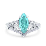 Marquise Art Deco Wedding Engagement Bridal Ring Round Simulated Cubic Zirconia 925 Sterling Silver