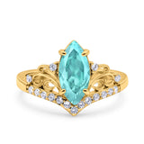 Marquise Art Deco Wedding Engagement Bridal Ring Round Simulated Cubic Zirconia 925 Sterling Silver